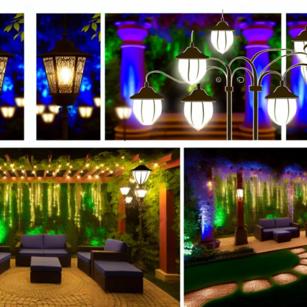 Nastrojowe oświetlenie ogrodowe z lampami solarnymi i girlandami świetlnymi.