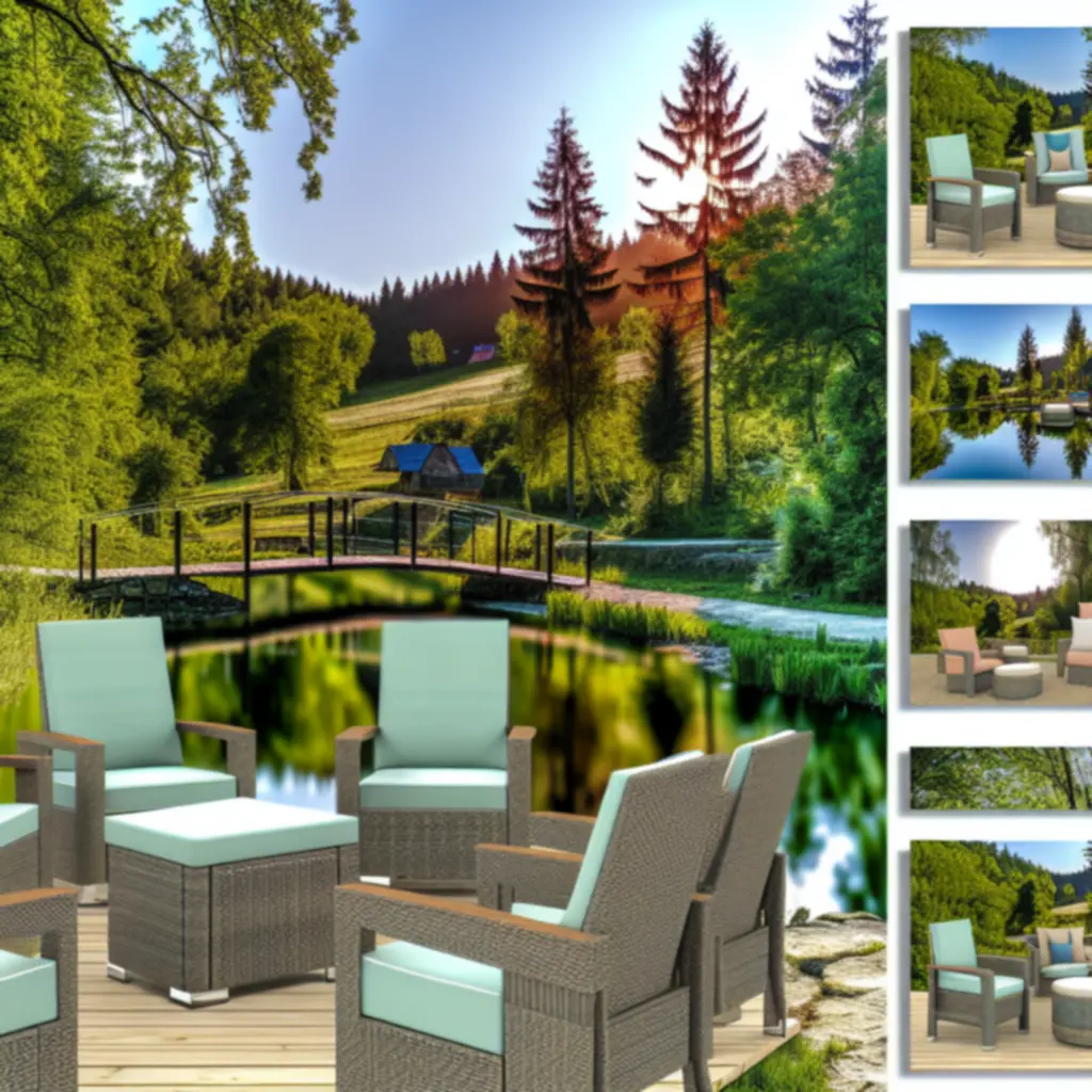 Elegancki zestaw mebli ogrodowych na tarasie domku letniskowego