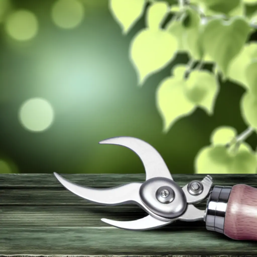 Profesjonalne narzędzie ogrodowe przedstawione w zbliżeniu na tle zieleni