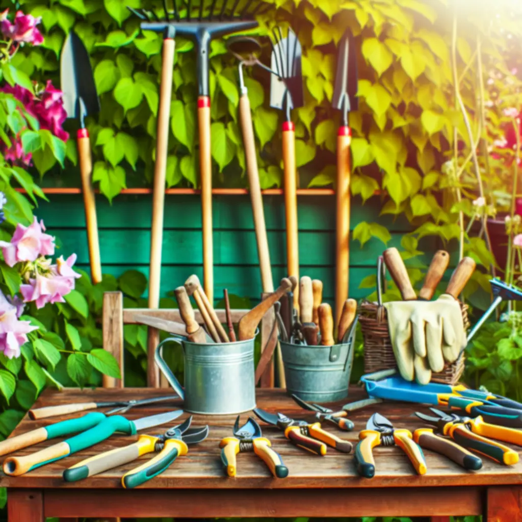 Nowoczesne stanowisko pracy w ogrodzie z narzędziami ogrodniczymi Countryseto